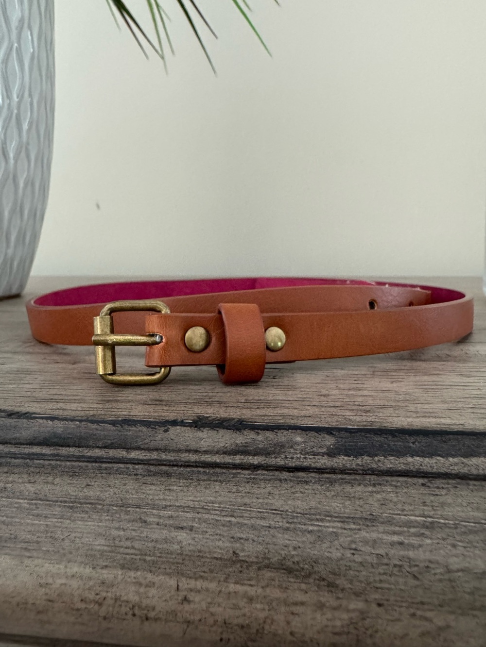 Tan Leather Belt Skinny Gold Buckle Caramel Cognac